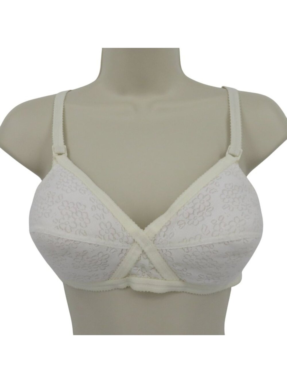 VTG Sears 36B Perma Prest 55534N White Flower Lace Ivory Padded Bullet Bra